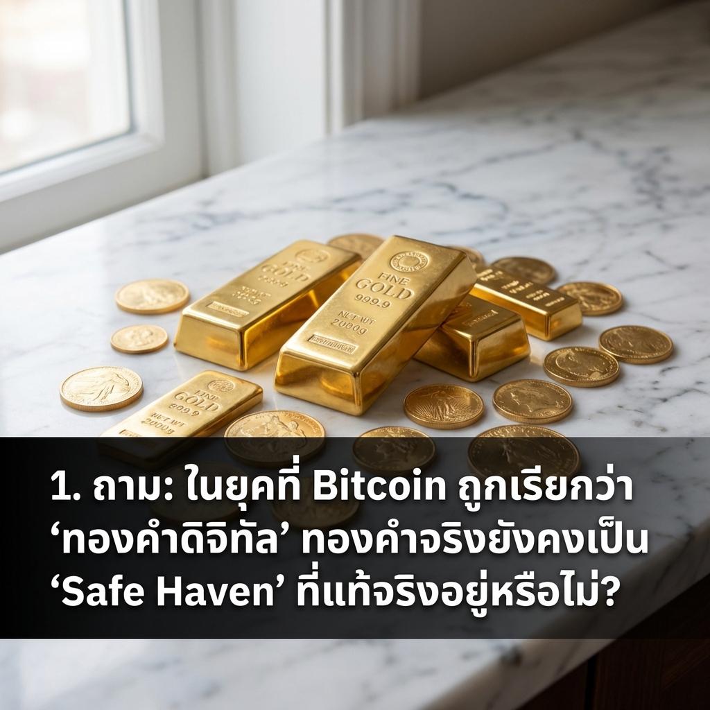 1. ถาม: ในยุคที่ Bitcoin ถูกเรียกว่า 'ทองคำดิจิทัล' ทองคำจริงยังคงเป็น 'Safe Haven' ที่แท้จริงอยู่หรือไม่?