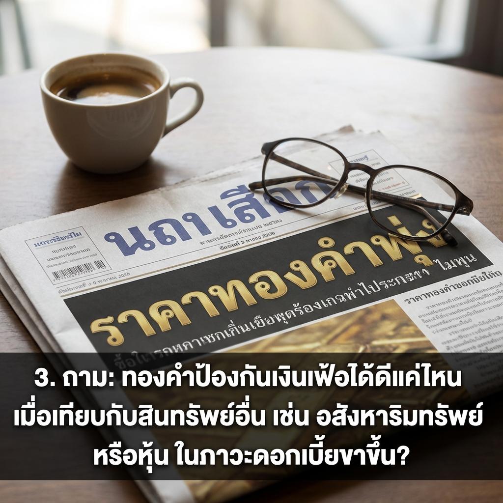 3. ถาม: ทองคำป้องกันเงินเฟ้อได้ดีแค่ไหนเมื่อเทียบกับสินทรัพย์อื่น เช่น อสังหาริมทรัพย์ หรือหุ้น ในภาวะดอกเบี้ยขาขึ้น?